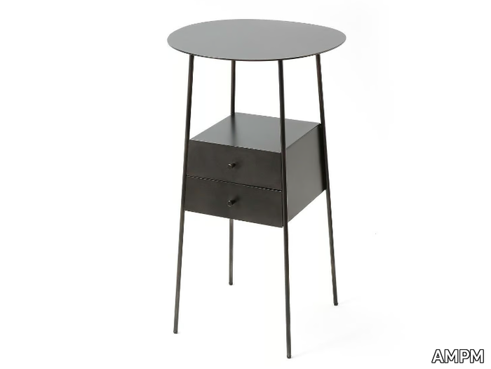 OSASUN - Round metal bedside table with drawers _ AMPM