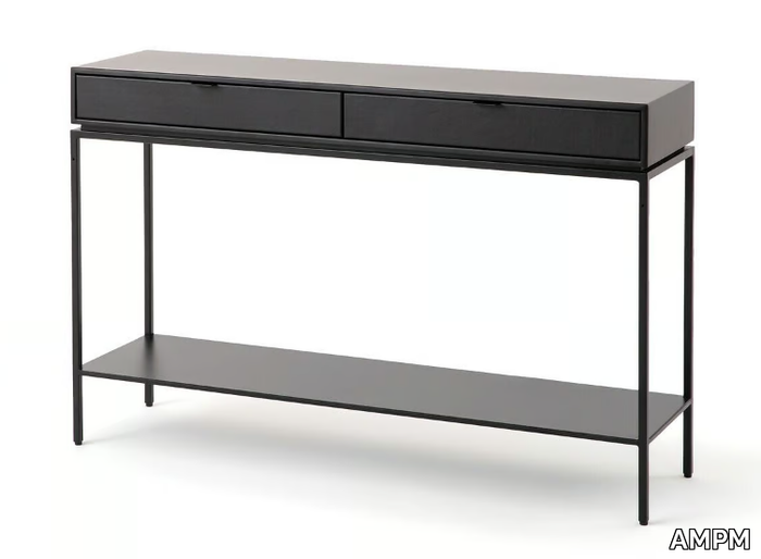 RÉALTO - Metal and leather console table with drawers _ AMPM