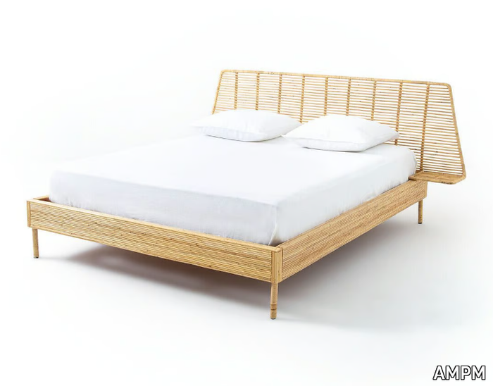 SAGHIL - Wicker double bed with integrated nightstands _ AMPM