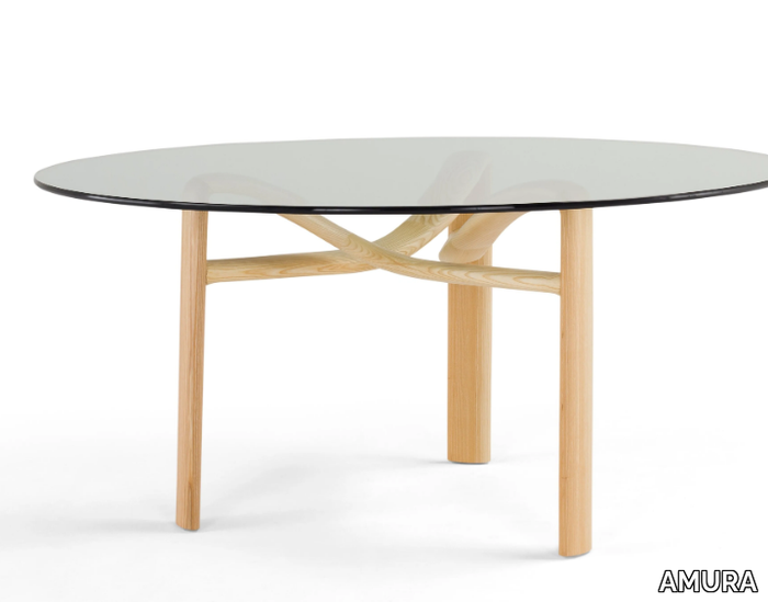 TWISTER - Round wood and glass dining table _ AMURA