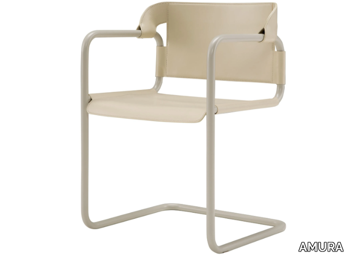 VIENNA - Cantilever tanned leather chair with armrests _ AMURA