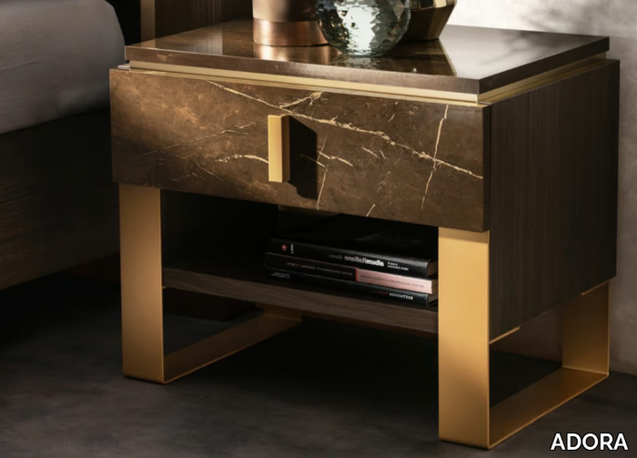 ESSENZA - Wooden and metal bedside table with drawers _ ADORA