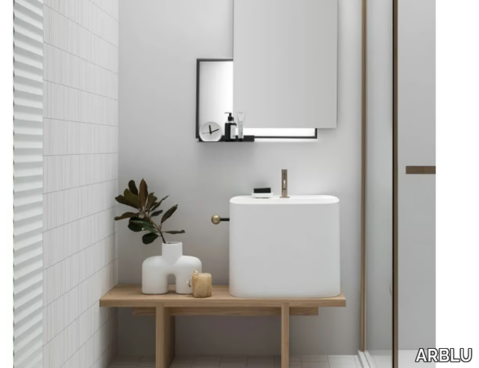 VIVACE - Floor-standing single wooden vanity unit with mirror _ ARBLU