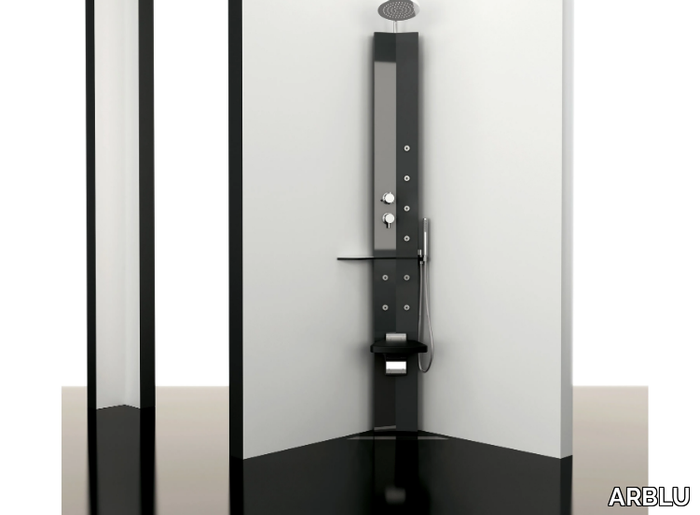 SOLE LEANING - Floor standing shower panel with overhead shower _ ARBLU