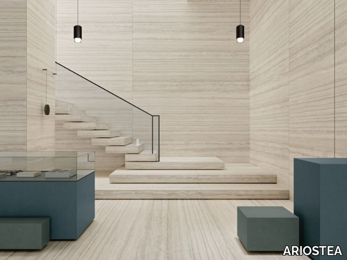 ULTRA MARMI - TRAVERTINO SILVER - Porcelain stoneware wall/floor slabs with marble effect _ ARIOSTEA