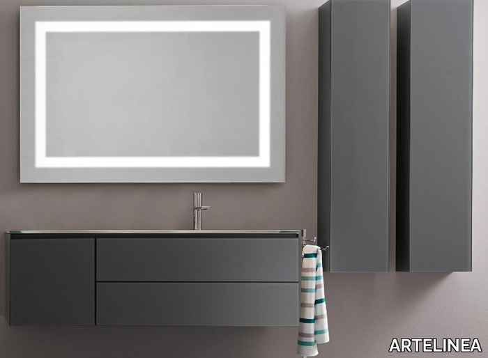 MONOLITE 18 - Vanity unit in enamelled crystal with door and drawers _ ARTELINEA