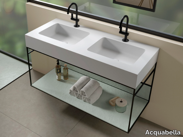 KIVU 2 - Double Solid Surface vanity unit with integrated washbasin _ Acquabella