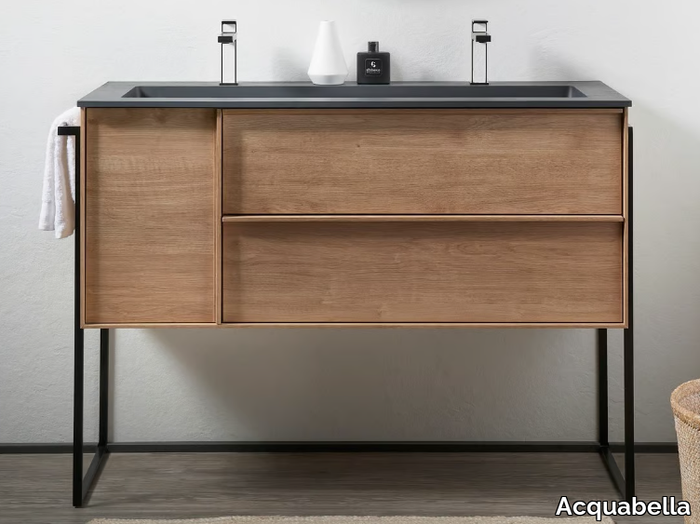 URBAN - Wall-mounted oak vanity unit with drawers _ Acquabella