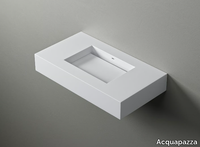 KUBE45 - Wall-mounted Corian® washbasin with integrated countertop _ Acquapazza