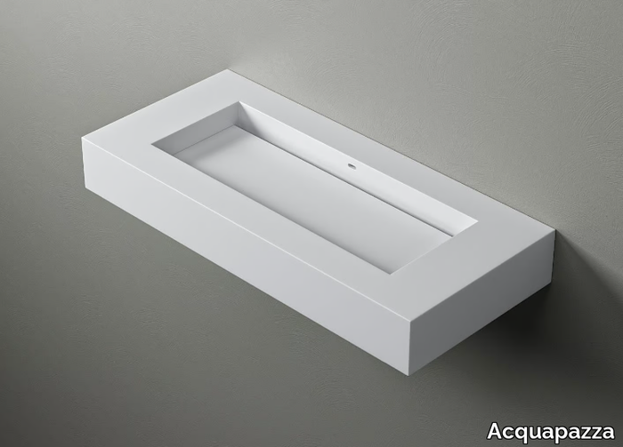 KUBE80 - Wall-mounted Corian® washbasin with integrated countertop _ Acquapazza