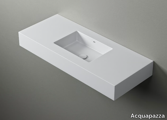 ROUNDED45 - Wall-mounted Corian® washbasin with integrated countertop _ Acquapazza