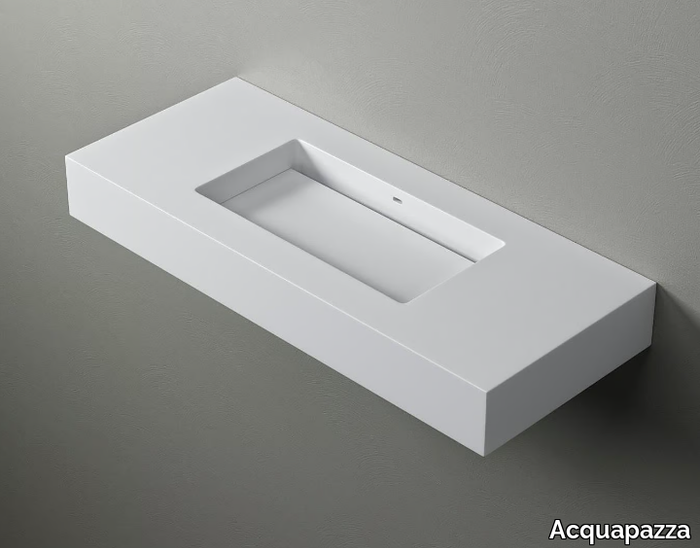 ROUNDED60 SLIDE - Wall-mounted Corian® washbasin with integrated countertop _ Acquapazza