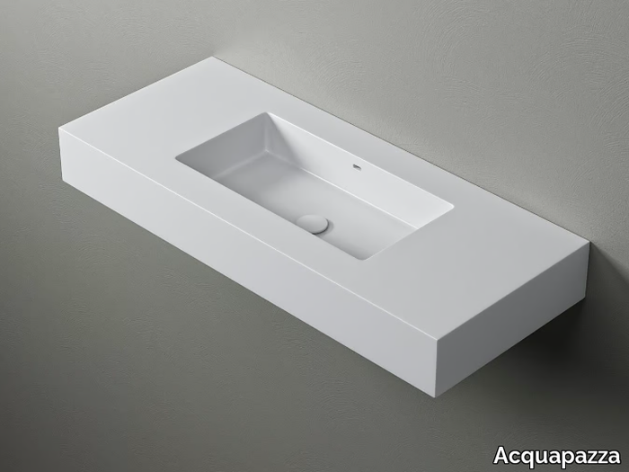 ROUNDED60 - Wall-mounted Corian® washbasin with integrated countertop _ Acquapazza