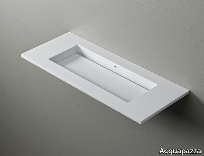 ROUNDED80 SLIDE - Rectangular Corian® washbasin with integrated countertop _ Acquapazza