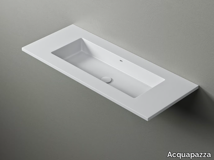 ROUNDED80 - Rectangular Corian® washbasin with integrated countertop _ Acquapazza