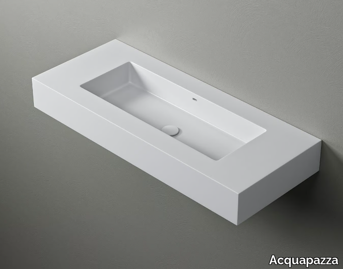 ROUNDED80 - Wall-mounted Corian® washbasin with integrated countertop _ Acquapazza