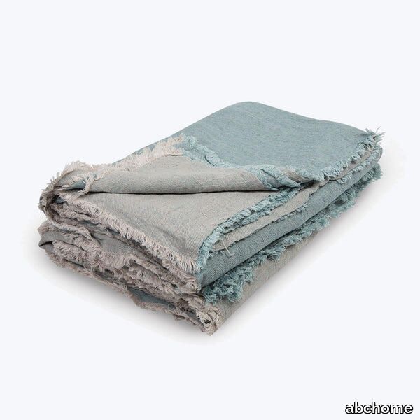 Washed Linen Throw - Aqua