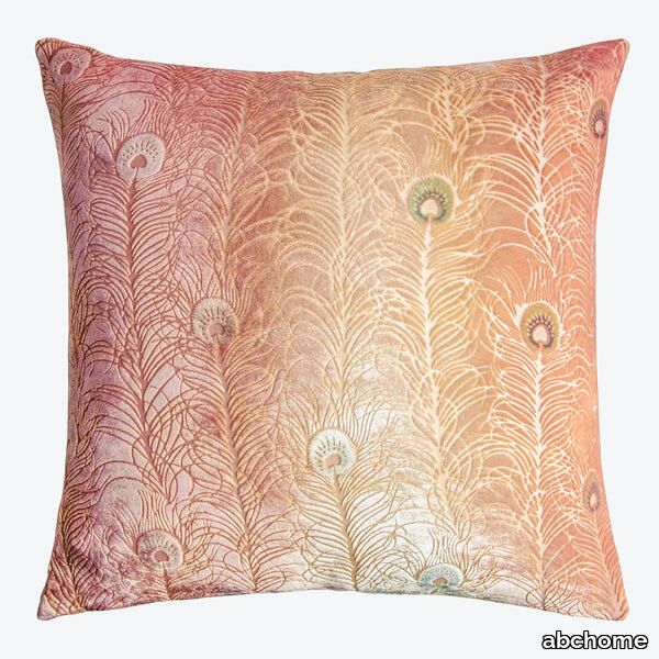 Peacock Feather Velvet Throw Pillow, Sunstone