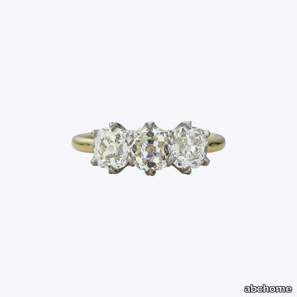 Contemporary 18K Yellow Gold and Platinum Diamond Trilogy Ring