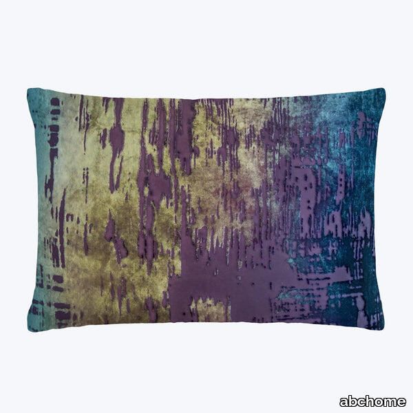 Brushstroke Velvet Lumbar Pillow, Peacock