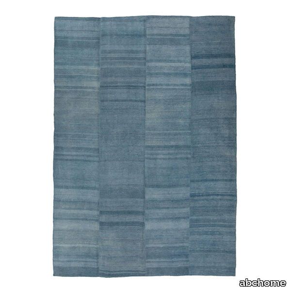 Solid Blue Turkish Flatweave Wool Rug