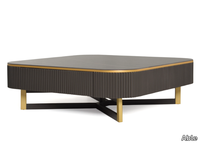 SOFIA - Low MDF coffee table with marble top and storage space _ Able