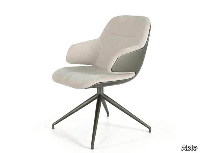 CASSINI - Trestle-based leather chair with armrests _ Able