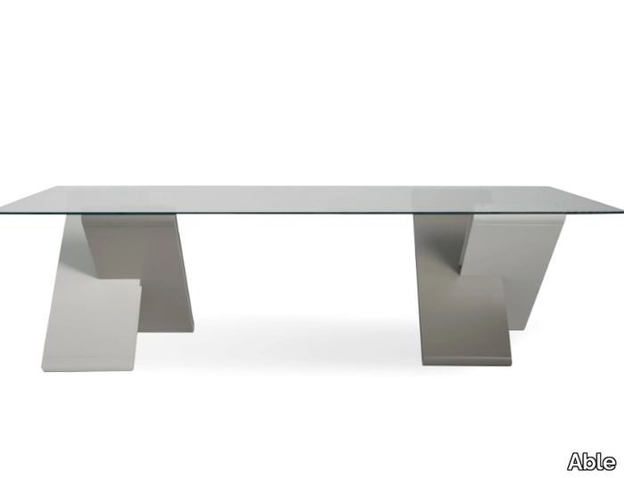 BRADLEY - MDF with glass tabletop dining table _ Able