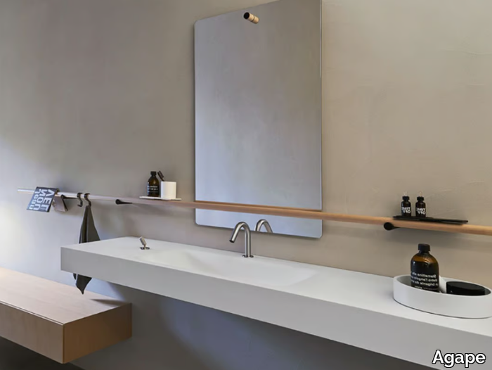 OTTOCENTO 002 - Rectangular Cristalplant® washbasin with integrated countertop _ Agape