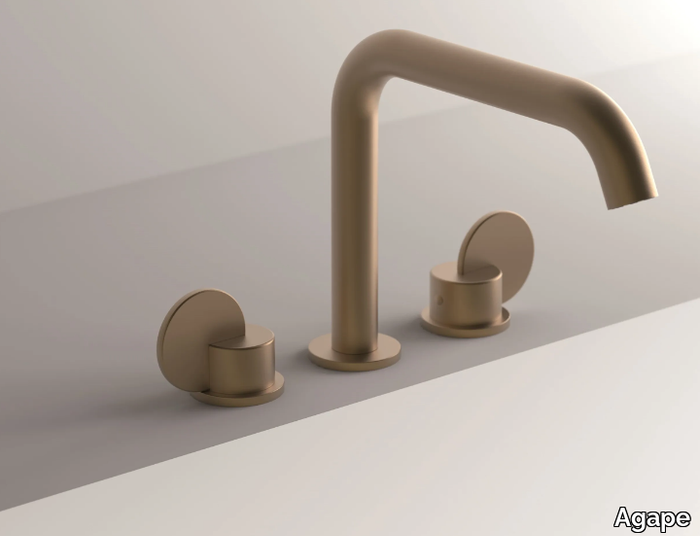 LIMÓN - 3 hole countertop brass washbasin tap _ Agape