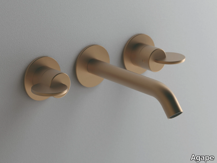 LIMÓN - 3 hole wall-mounted brass washbasin tap _ Agape