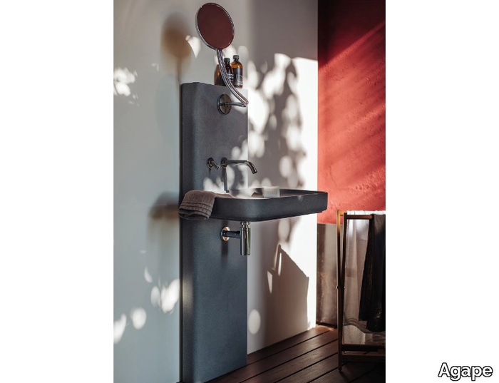 PETRA - Rectangular pedestal Cementoskin® washbasin _ Agape