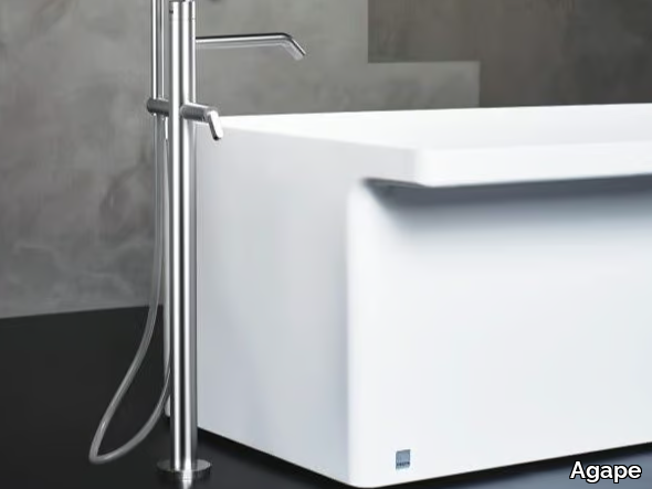 SQUARE - Floor standing stainless steel bathtub mixer with hand shower _ Agape