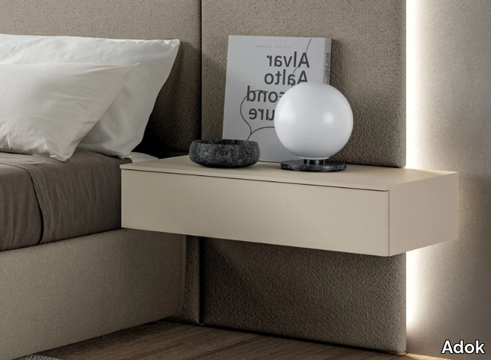 FLY - Wall-mounted melamine-faced chipboard bedside table with drawers _ Adok