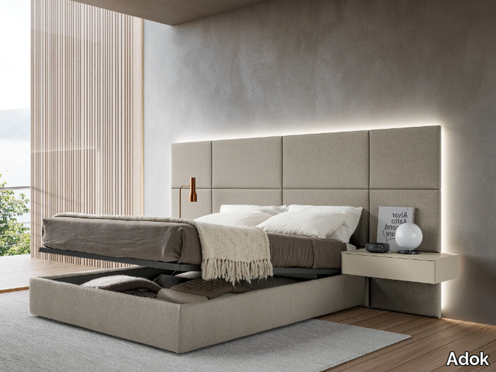 MODULA - Fabric storage bed with upholstered headboard _ Adok