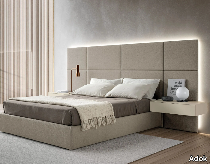 MODULA - Fabric double bed with high headboard _ Adok