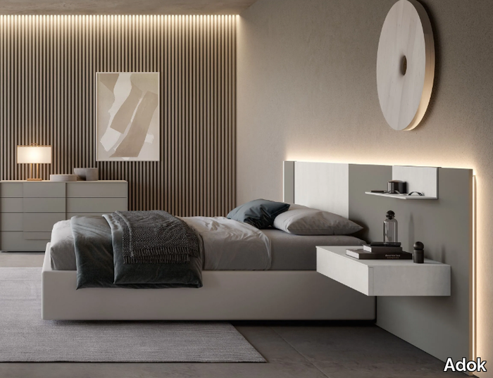 SIDE - Wooden double bed with integrated lighting _ Adok