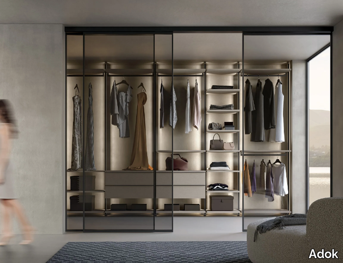 VERTICAL - Sectional metal and wood walk-in wardrobe with integrated lighting _ Adok