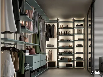 VERTICAL - Sectional metal and wood walk-in wardrobe with integrated lighting _ Adok