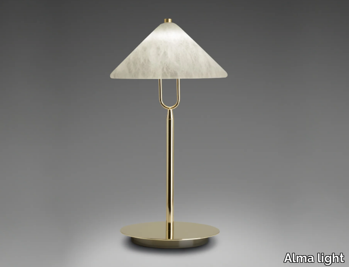 FUJI - Contemporary style LED direct-indirect light alabaster bedside lamp with fixed arm _ Alma light