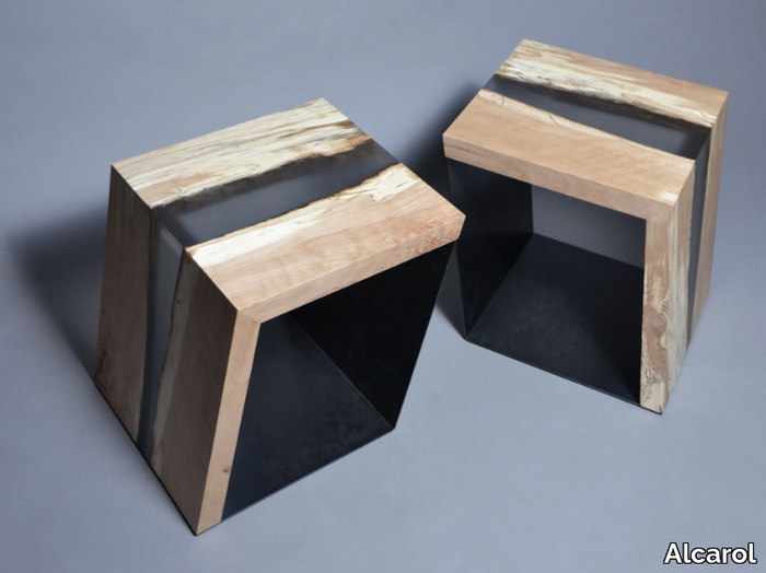 FUNGI INCLINED - Solid wood and resin coffee table / stool _ Alcarol