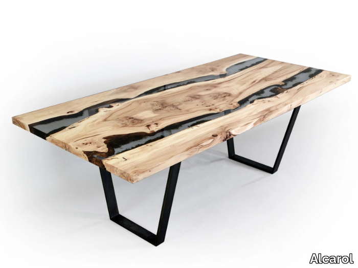 MOSS STREAMS - Rectangular solid wood and resin table _ Alcarol