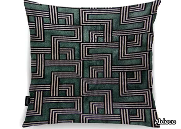 INTERCEPTION JACQUARD VELVET Green Moss - Square geometric cushion _ Aldeco