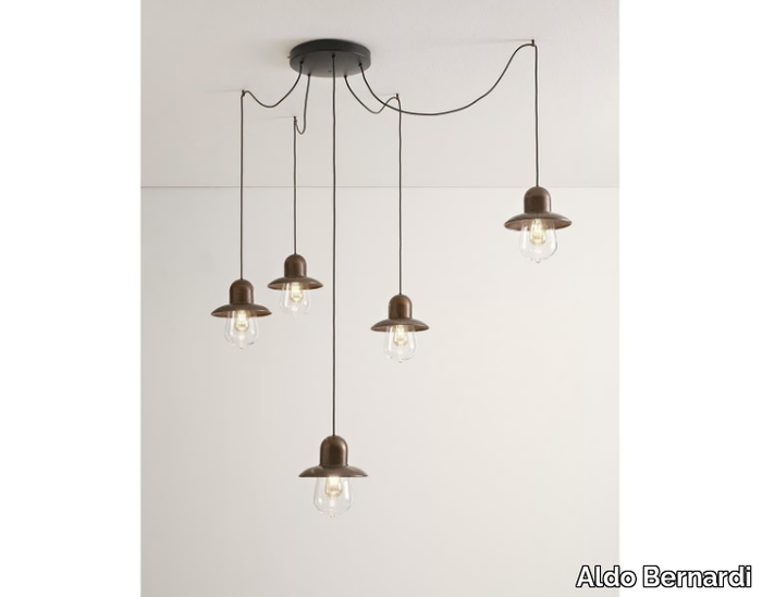 GUINGUETTE - ROUND MULTIPLE CANOPY - Brass pendant lamp _ Aldo Bernardi