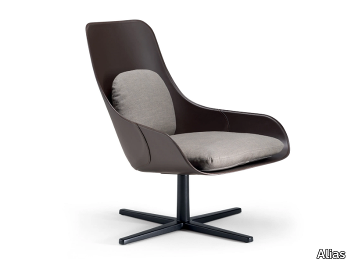 VIOLON / R02 - Swivel tanned leather armchair with 4-spoke base _ Alias