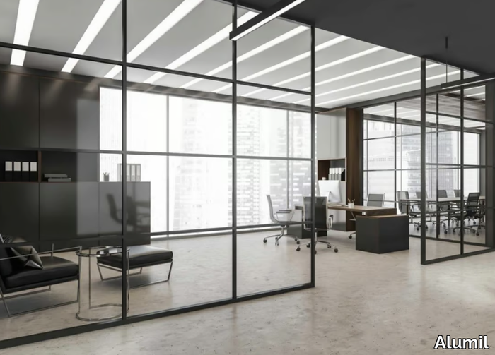 SMARTIA P100 SLIM - Glass and aluminium office partition _ Alumil