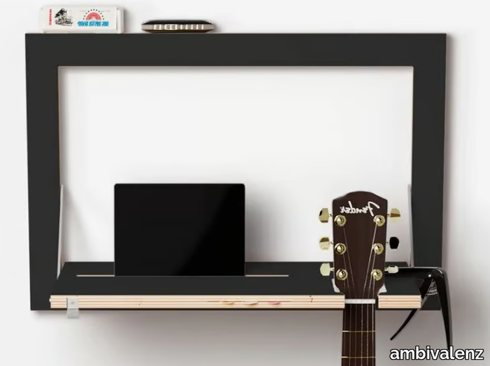 FLÄPPS GUITARHÄNG 60x40-1 - BLACK - Folding plywood wall shelf _ ambivalenz