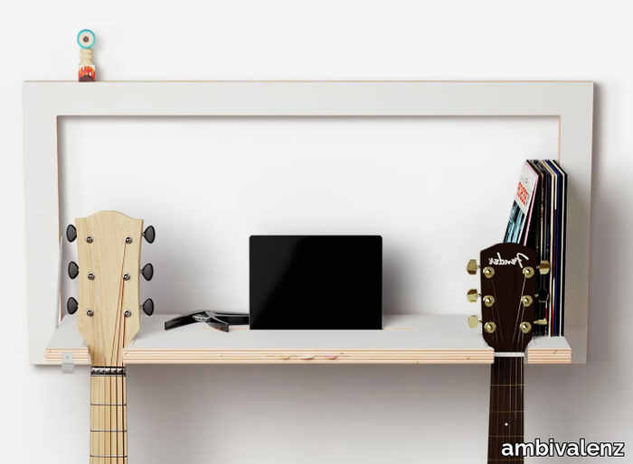 FLÄPPS GUITARHÄNG 80x40-1 - WHITE - Folding plywood wall shelf _ ambivalenz