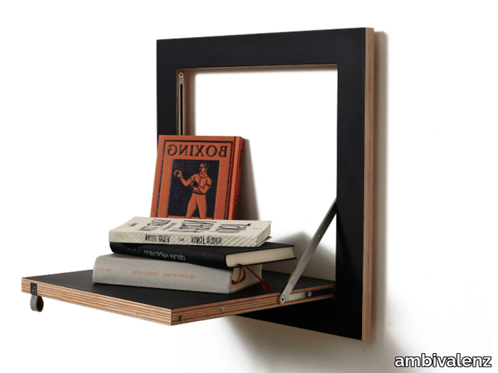 FLÄPPS 40x40x1 - BLACK - Folding plywood wall shelf _ ambivalenz