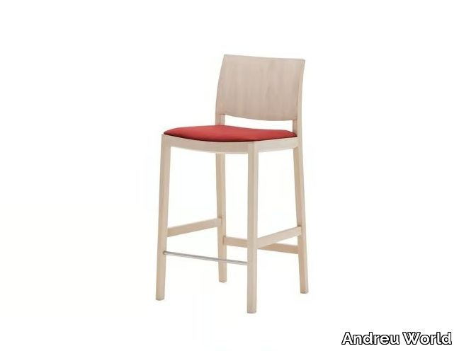 DUOS BQ2759 - High wooden stool with integrated cushion _ Andreu World